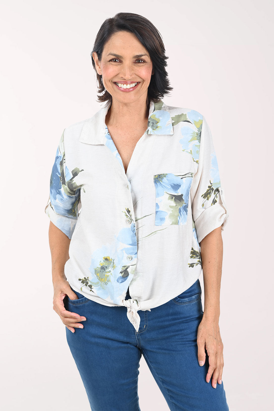 Beige Floral Garden Linen-Blend Shirt