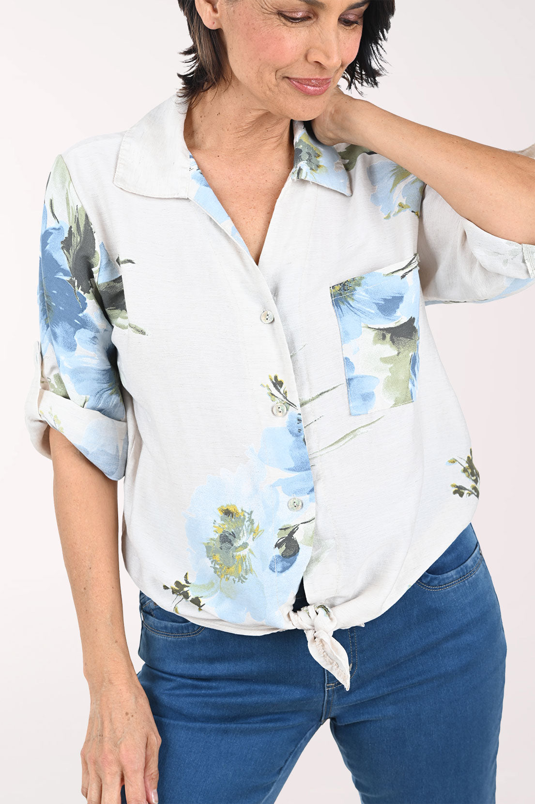 Beige Floral Garden Linen-Blend Shirt