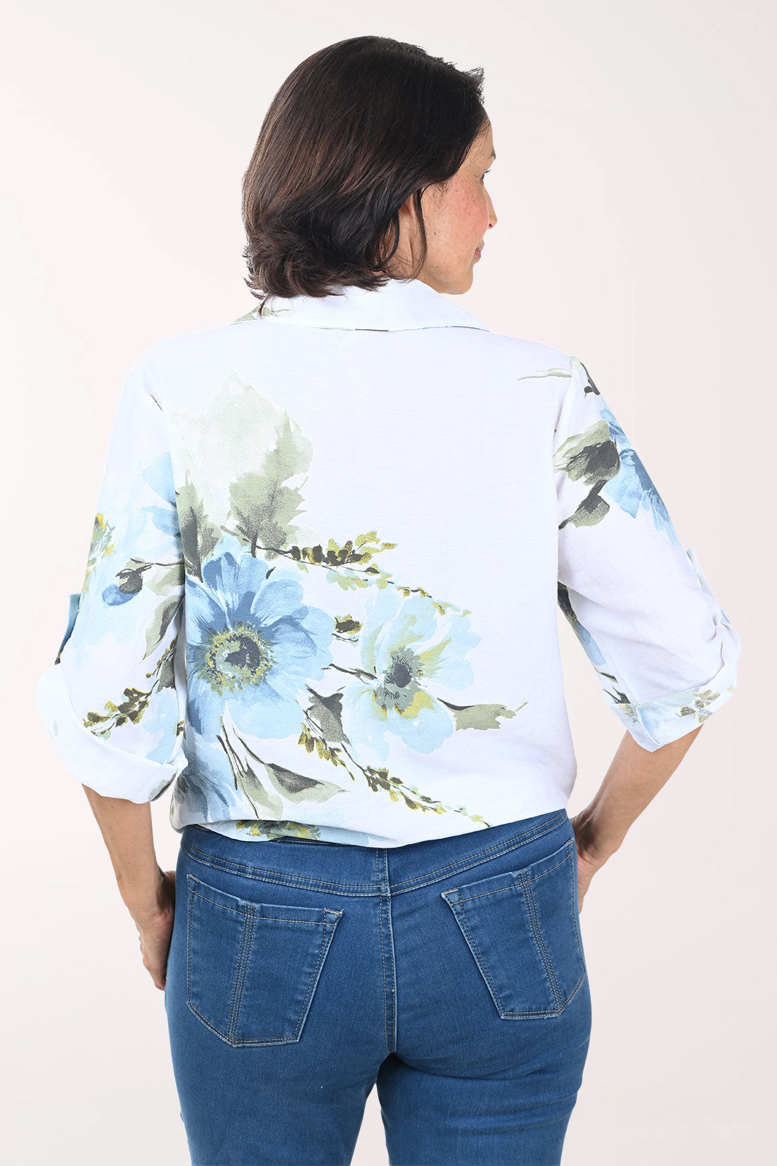 White Floral Garden Linen-Blend Shirt