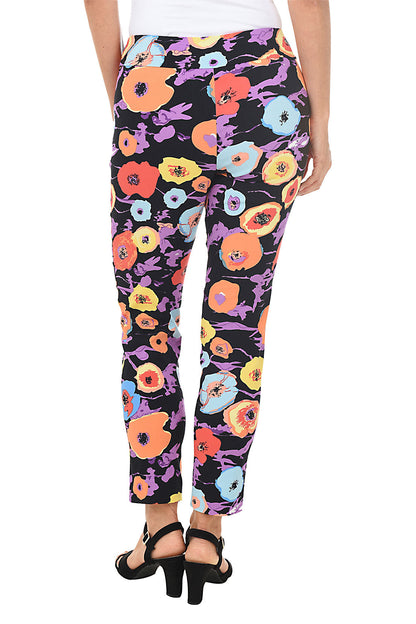 Black Floral Pull-On Ankle Pant