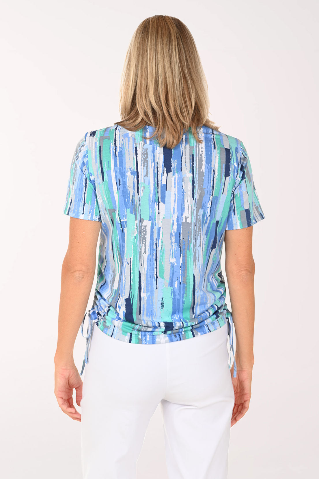 Blue Brushstrokes Side Shirred Top