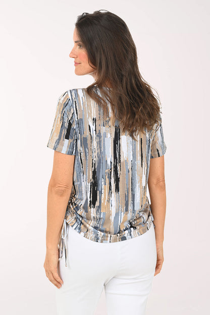 Neutral Brushstrokes Side Shirred Top