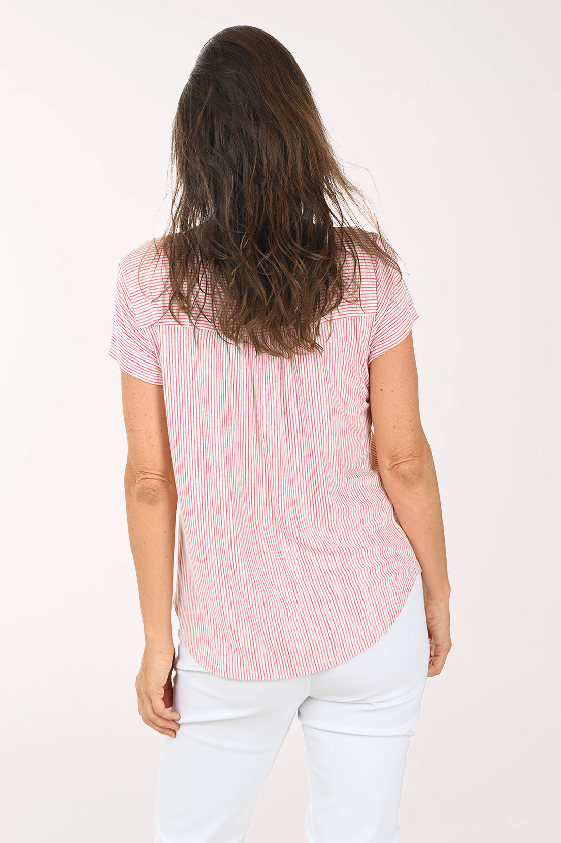 Striped Triple Button Short Sleeve Tee