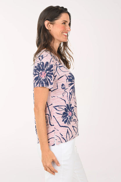 Rose Striped Daisy Tee