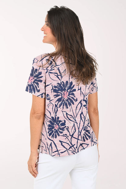 Rose Striped Daisy Tee