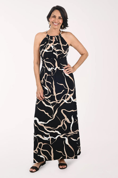 Gold Ribbons Sleeveless Maxi Dress