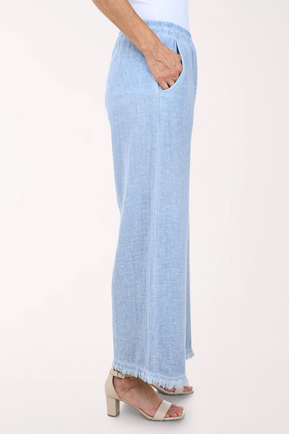 Linen-Blend Frayed Palazzo Pant