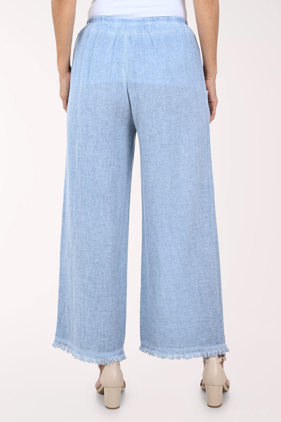 Linen-Blend Frayed Palazzo Pant