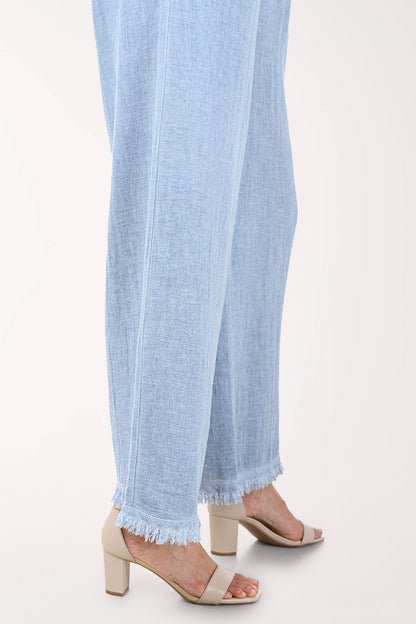 Linen-Blend Frayed Palazzo Pant