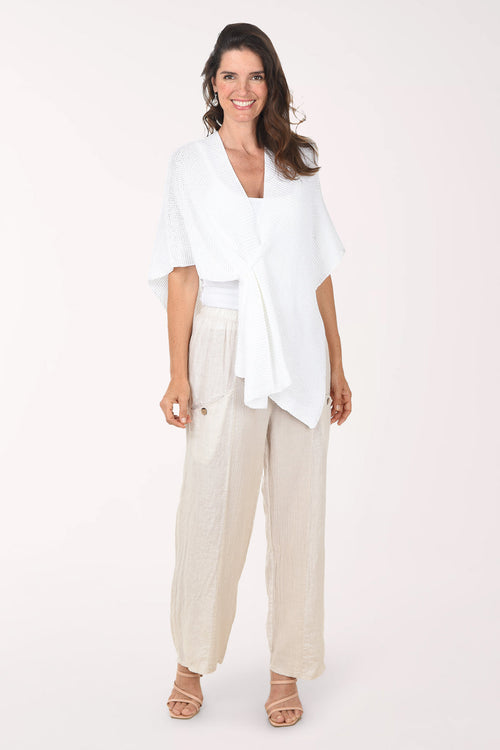 Mesh Accented Linen-Blend Gauze Pant