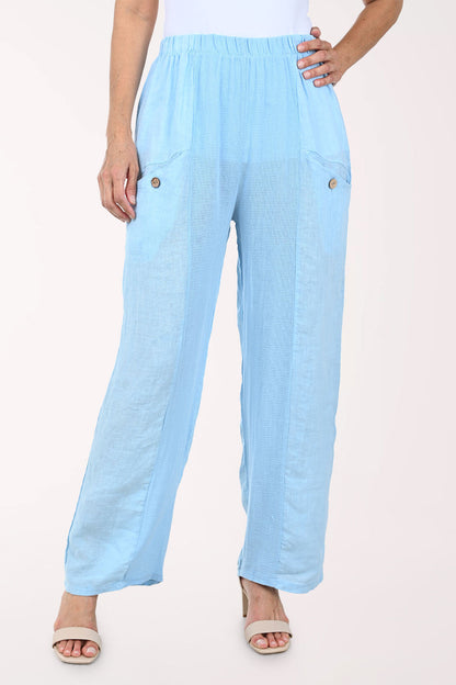 Mesh Accented Linen-Blend Gauze Pant