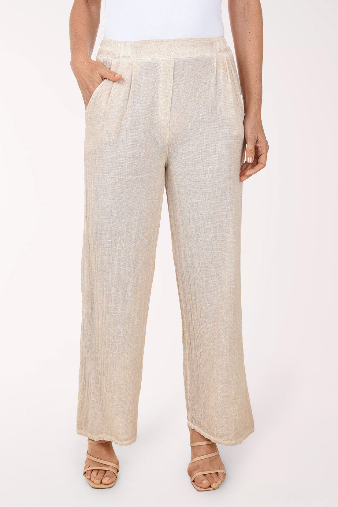 Linen-Blend Mesh Pant