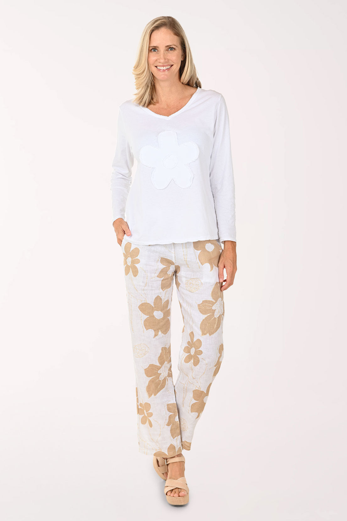 Gold Glitter Floral Linen Pant
