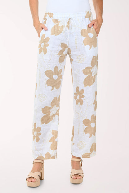 Gold Glitter Floral Linen Pant