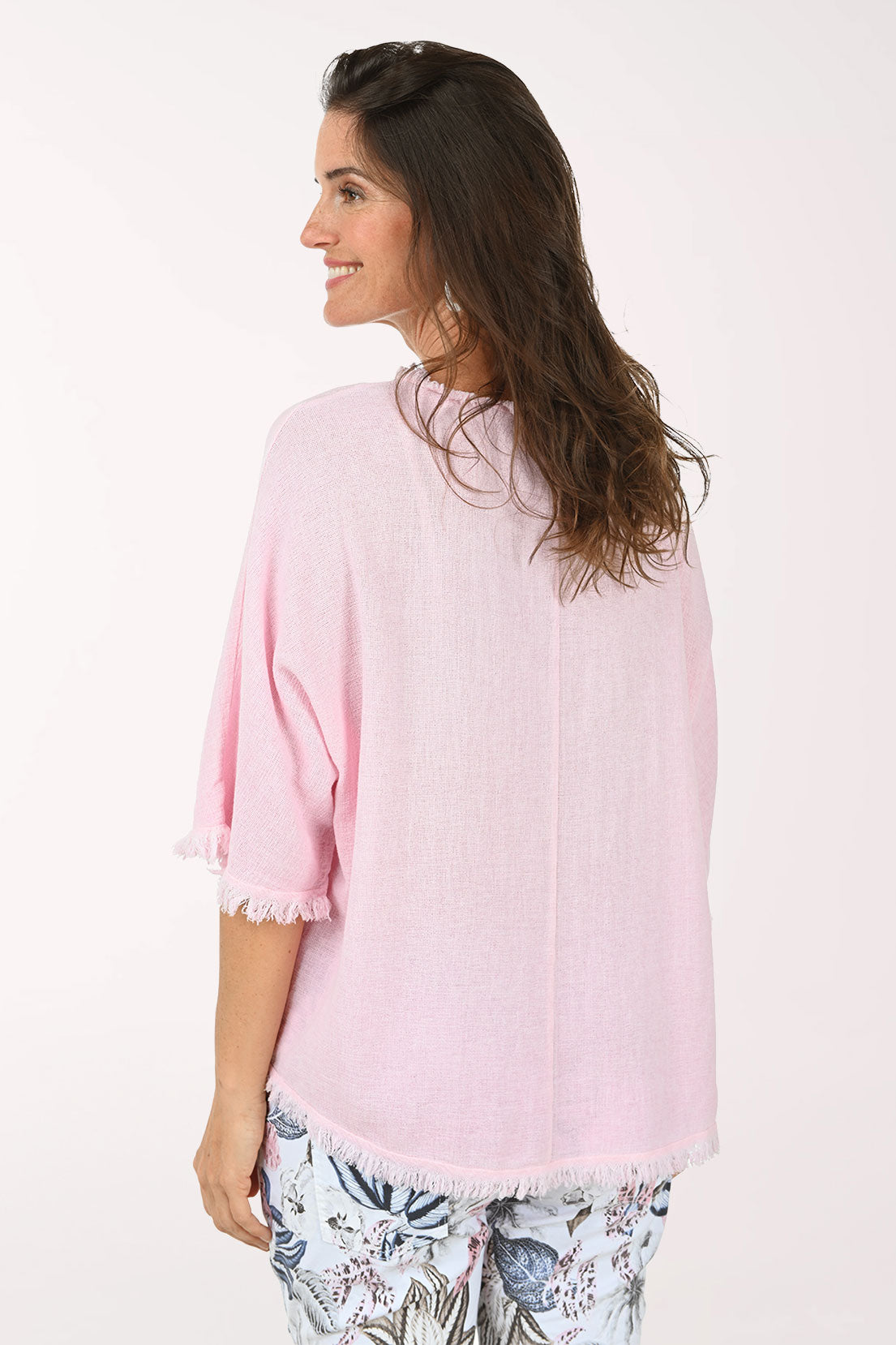 Cotton Gauze Frayed Trim Blouse
