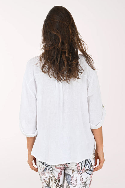 Linen-Blend Relaxed Tie-Front Shirt