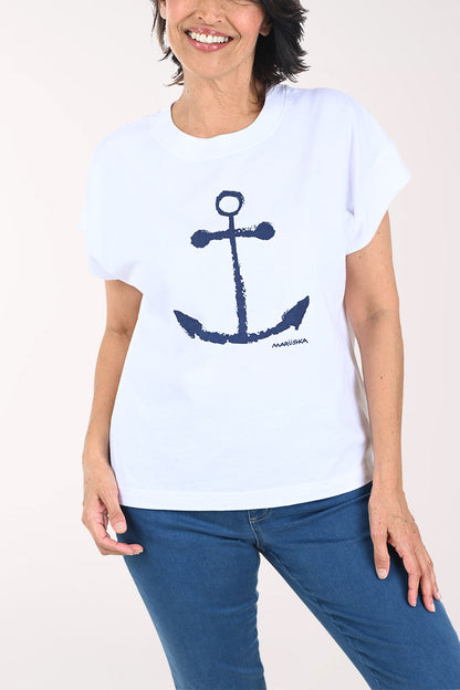 Navy And White Anchor Cap Sleeve Tee