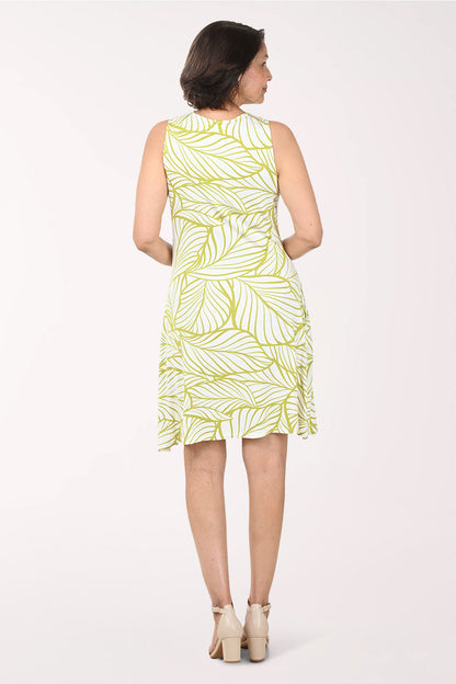 Green Palm Leaves Sleeveless Swing Dress
