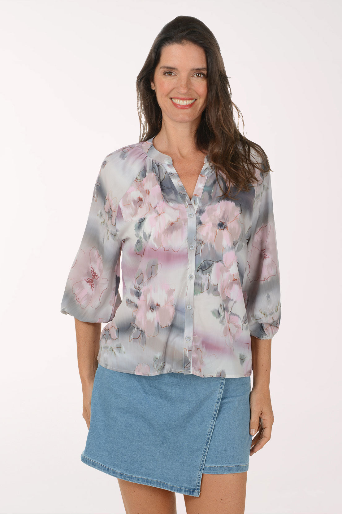 Hazy Flowers Puffed Sleeve Shirt