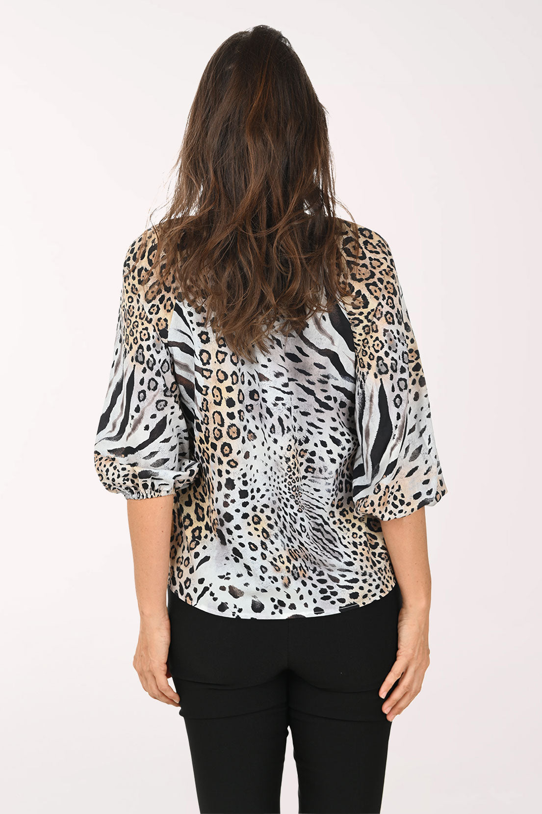 Animal Print Puffed Sleeve Shirt