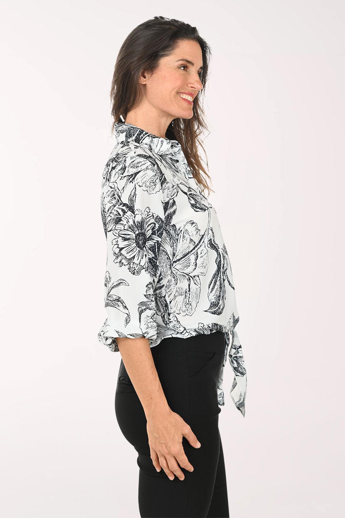 Etched Floral Tie-Front Shirt