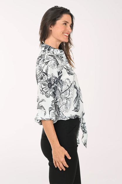 Etched Floral Tie-Front Shirt