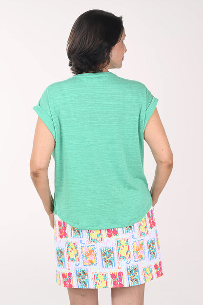 Smocked Shoulder Button-Front Top