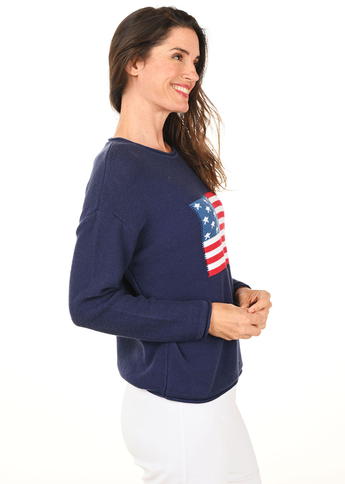 American Flag Rolled Crewneck Sweater