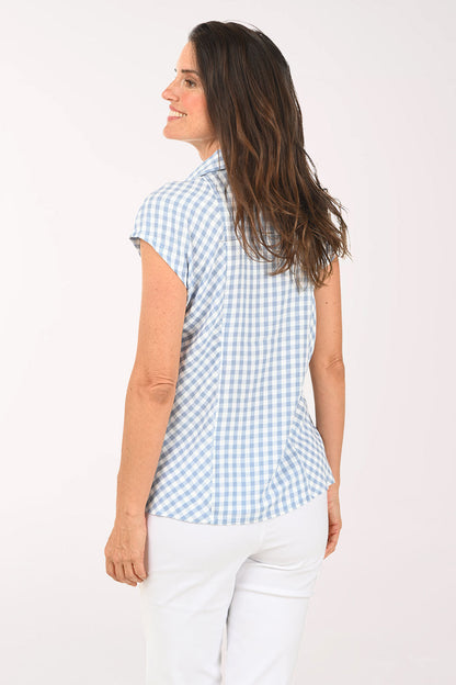 Gingham Collared Cap Sleeve Blouse