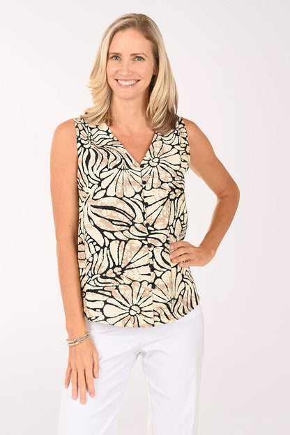 Seashell Button-Front Sleeveless Blouse
