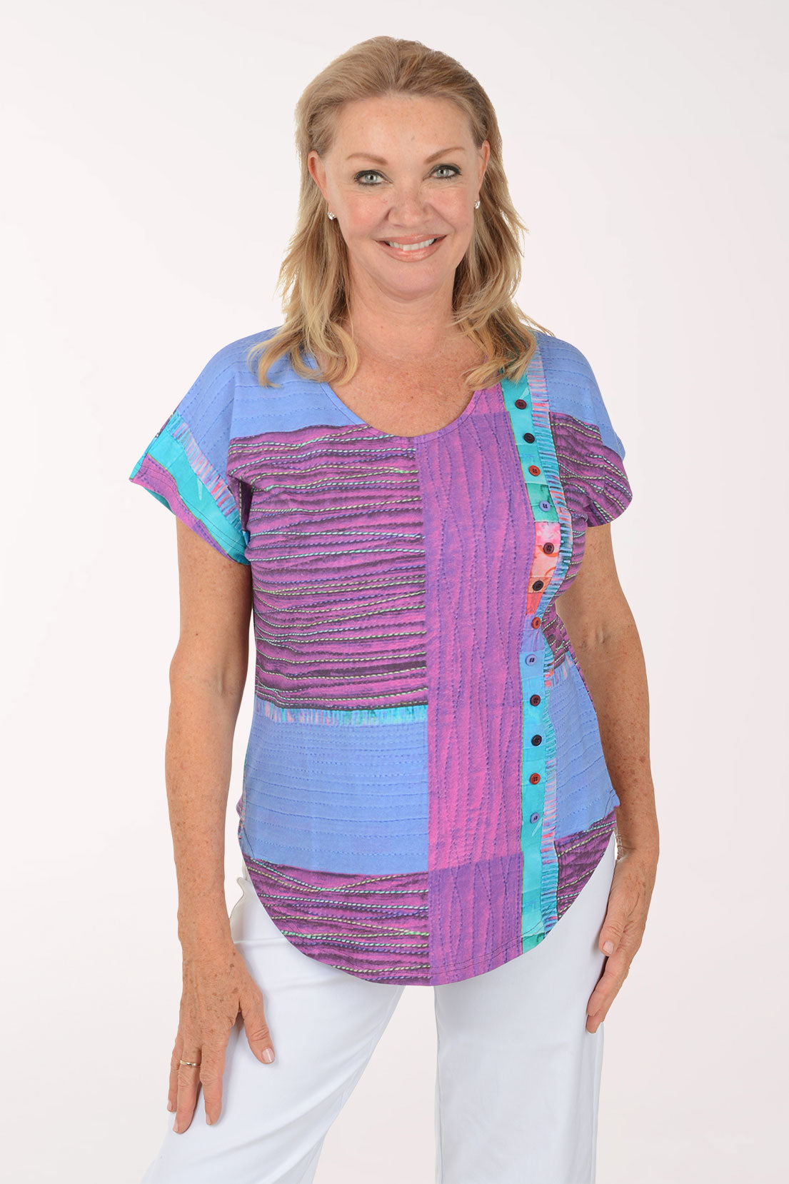 Lexi Offset Button Short Sleeve Top