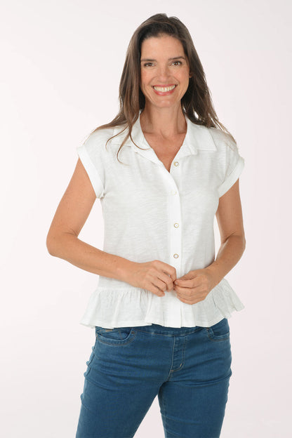 Ruffled Peplum Hem Button Front Top