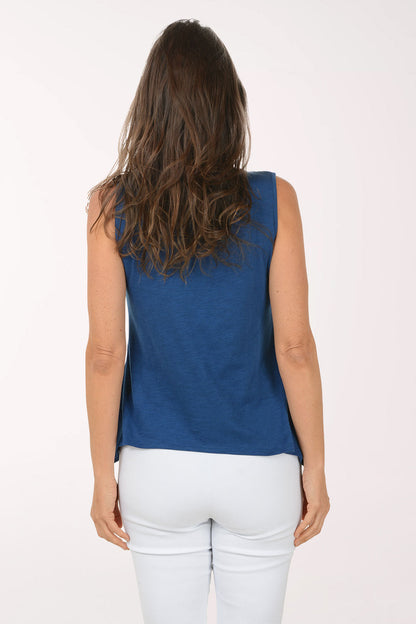 Lace Neck Shark Bite Sleeveless Top