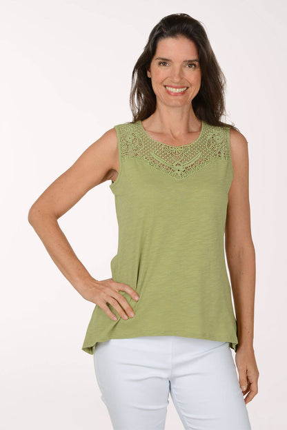 Lace Neck Shark Bite Sleeveless Top