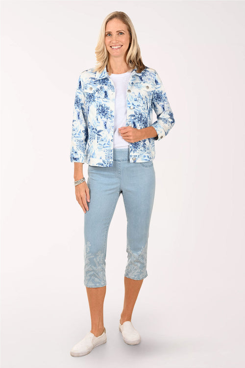 French Riviera Floral Denim Capri Pant