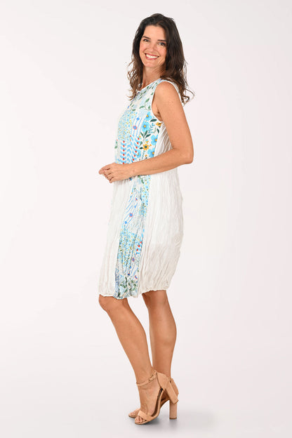 Blue Floral Gathered Hem Sleeveless Dress