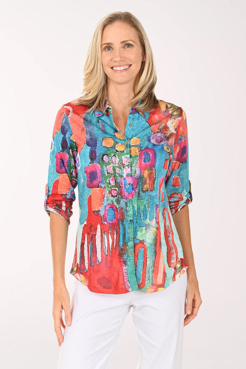 Vivid Abstract Slub-Knit Shirt