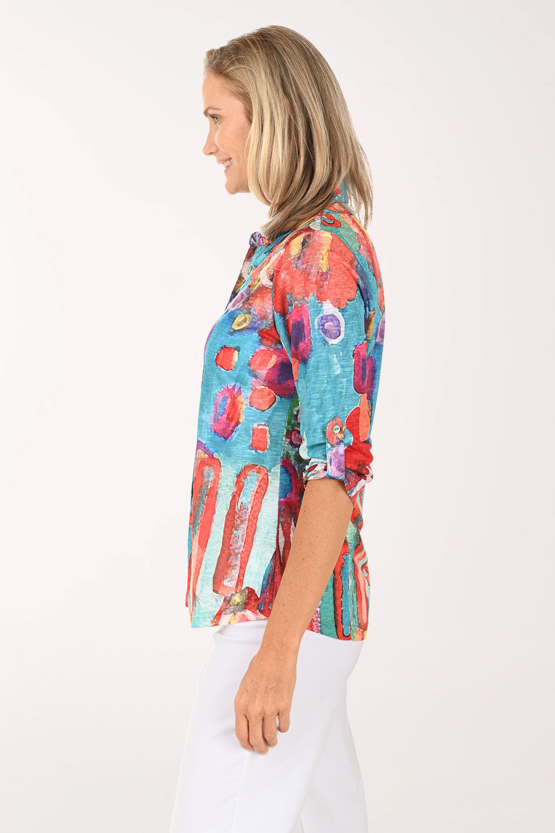 Vivid Abstract Slub-Knit Shirt