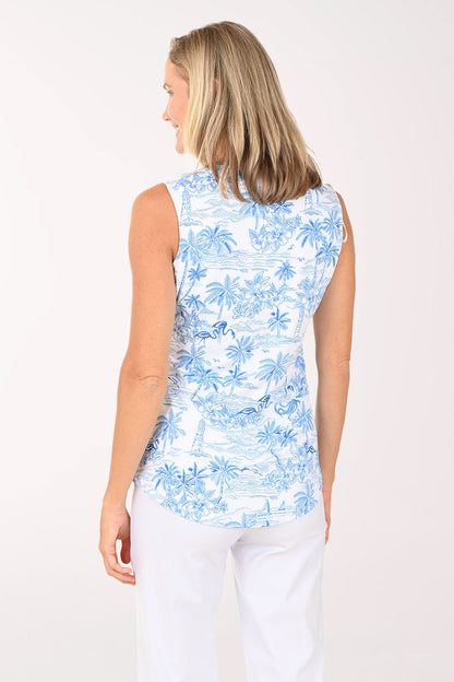 Flamingo Lighthouse UPF50 Sleeveless Split Neck Top