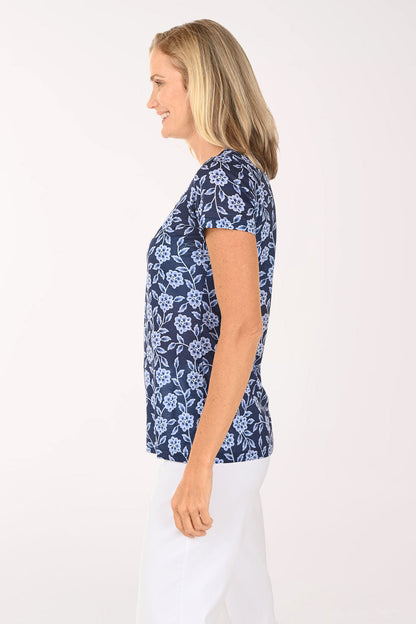 Indigo Vine V-Neck Tee