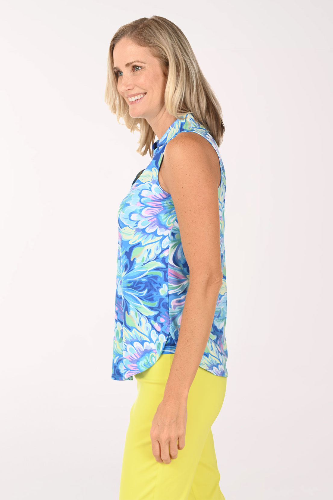 Pastel Floral UPF50 Sleeveless Polo Top
