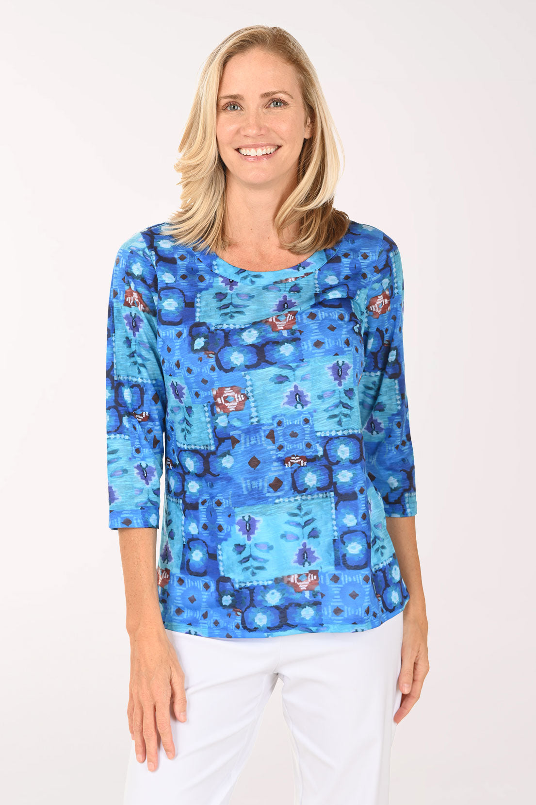 Pennyroyal Patchwork 3/4 Sleeve Knit Top
