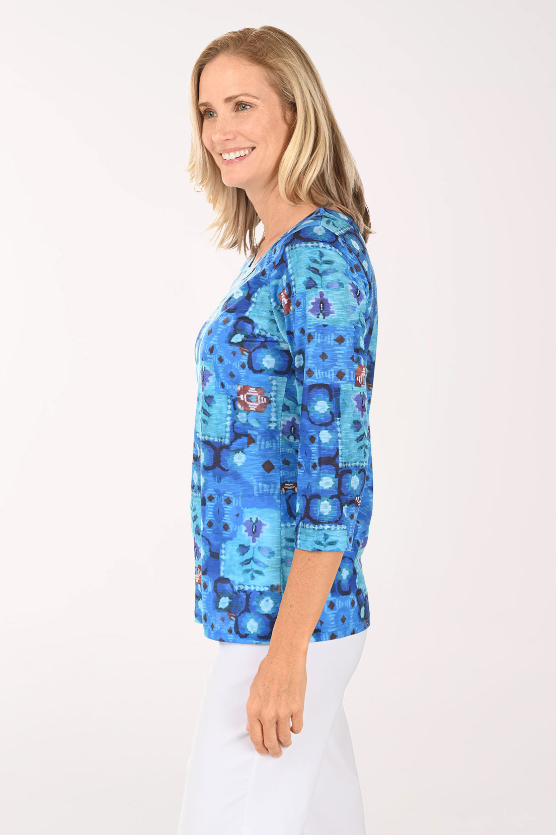 Pennyroyal Patchwork 3/4 Sleeve Knit Top