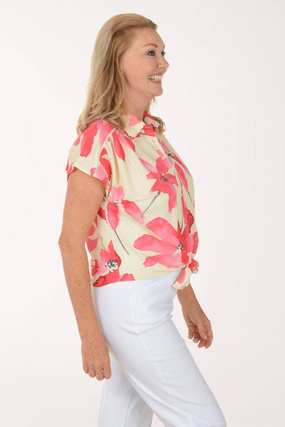 Sangria Floral Tie-Front Shirt