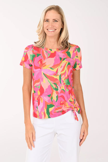 Pink Glowing Orchids Side Ruched Tee