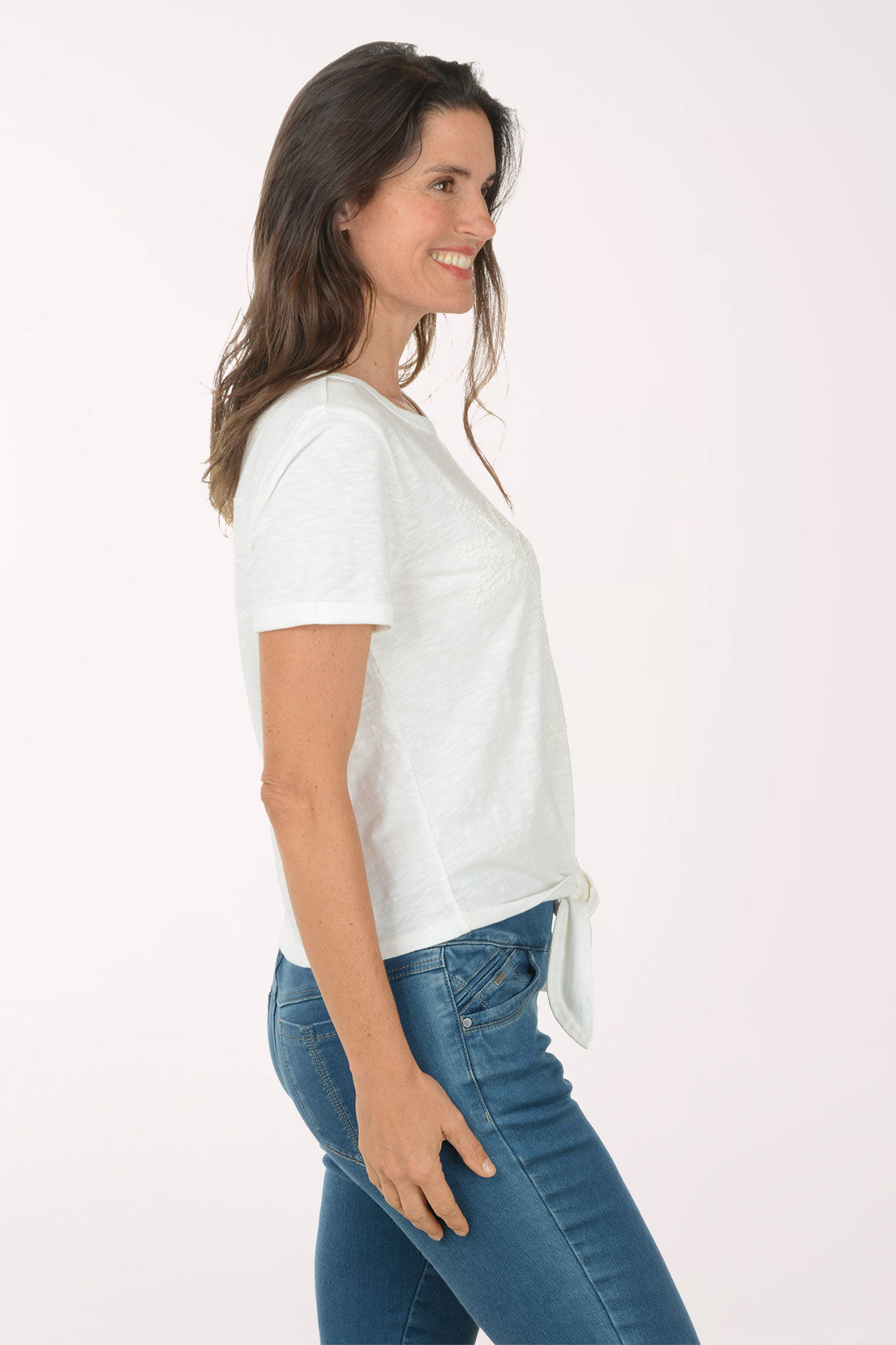 Palm Tree Embroidery Tie-Front Tee