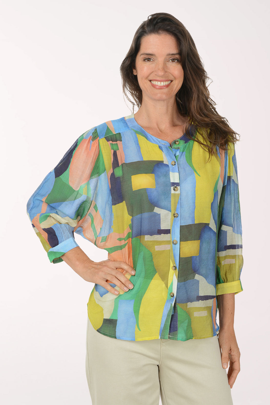Mojito Abstract Silky Collarless Shirt