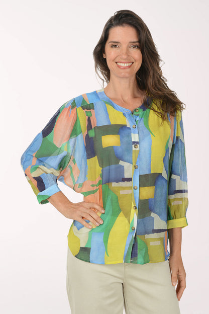 Mojito Abstract Silky Collarless Shirt