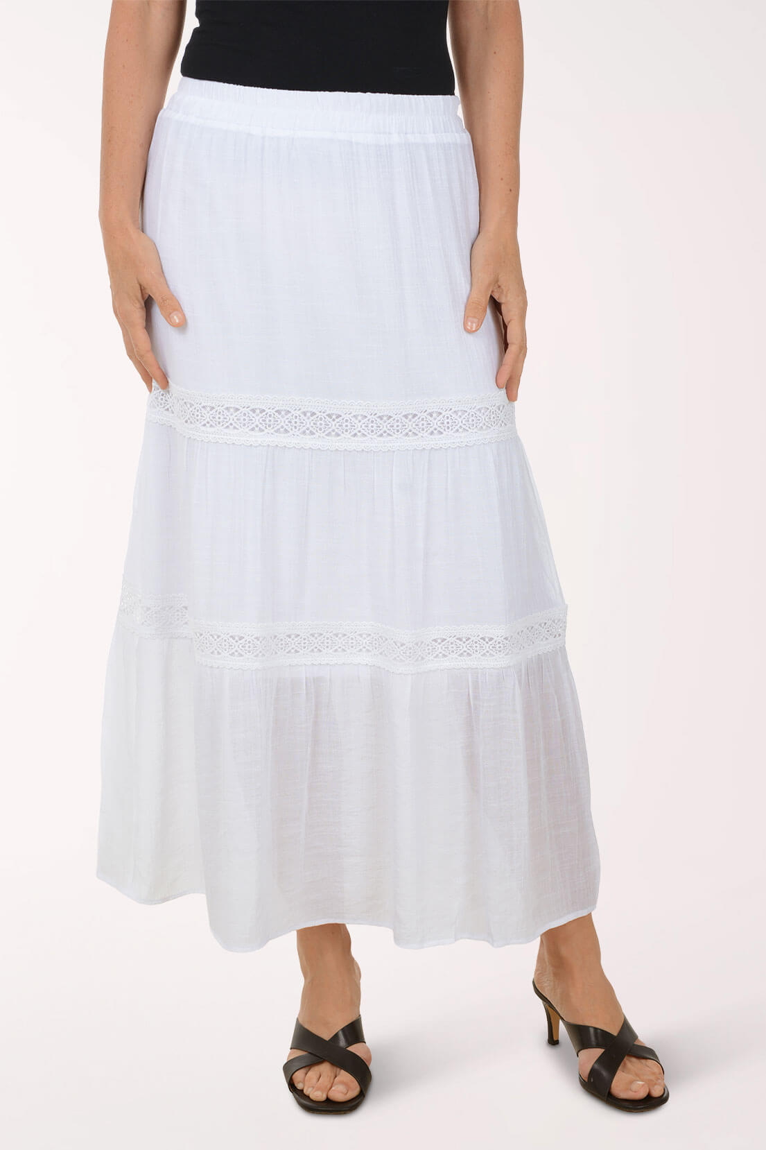 Eyelet Lace Tiered Maxi Skirt