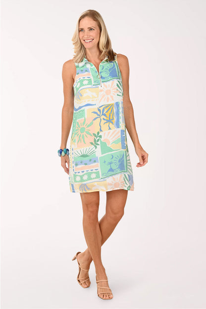 Seagulls Zip Neck Sleeveless Dress